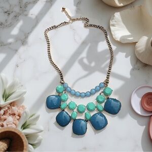 ‧₊˚✮ ༉‧ Chunky Blue & Teal Bib Statement Necklace